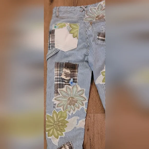 Custom Patchwork Striped Stage Coach Jean By ThreadsReclaimed SZ:30 Women SZ:8/9